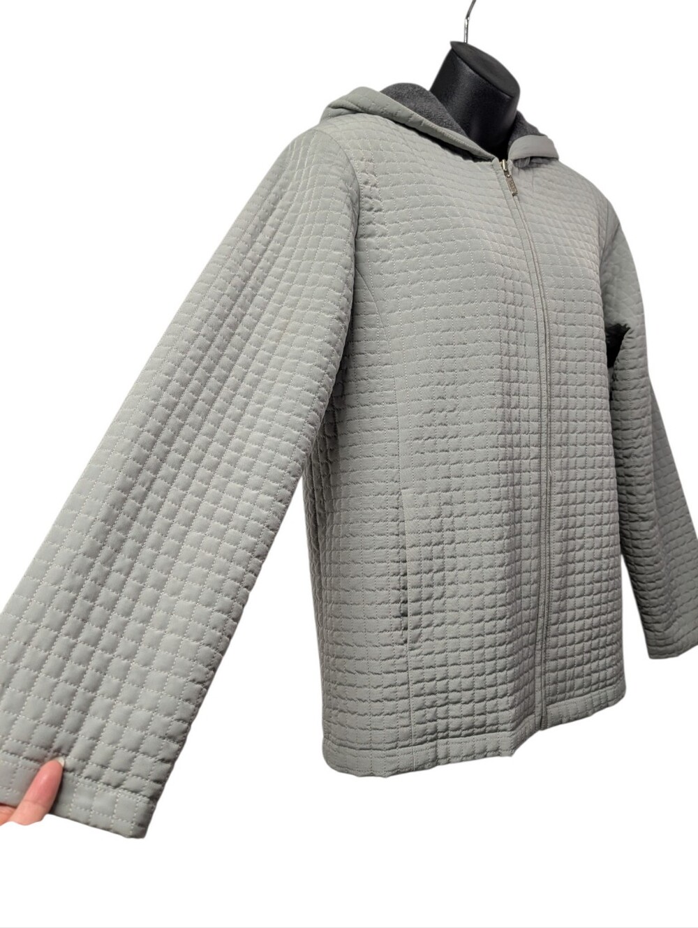 Braetan Women's Gray Quilted Hooded Full Zip Puffer Jacket Size M Pockets - Picture 4 of 7